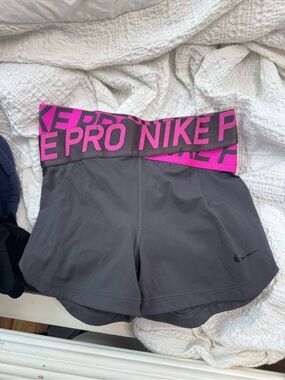 Nike Women's Gray and pink Athletic Shorts crossover Waistband